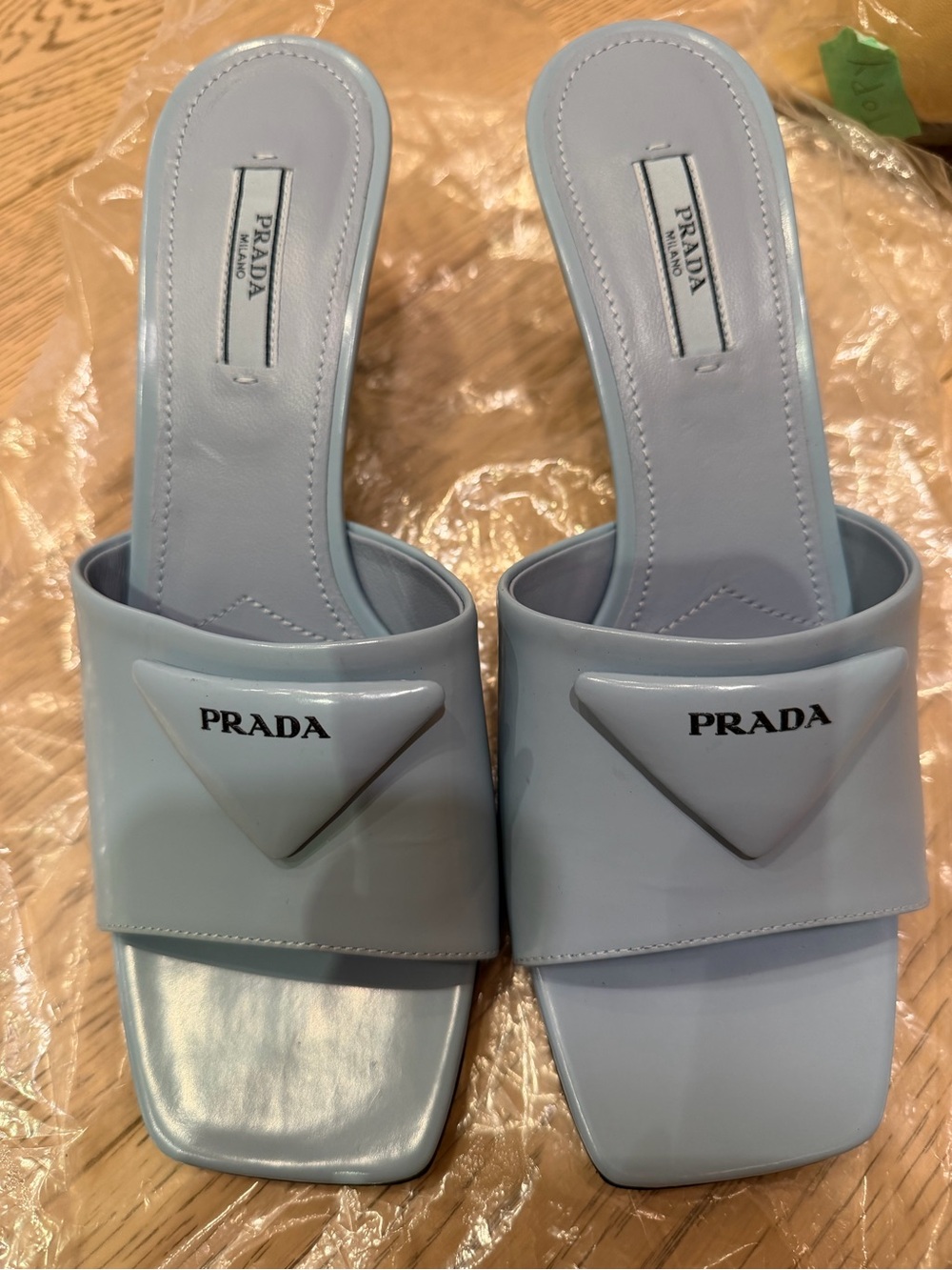Prada Powder Blue Square-Toe Slide Mules